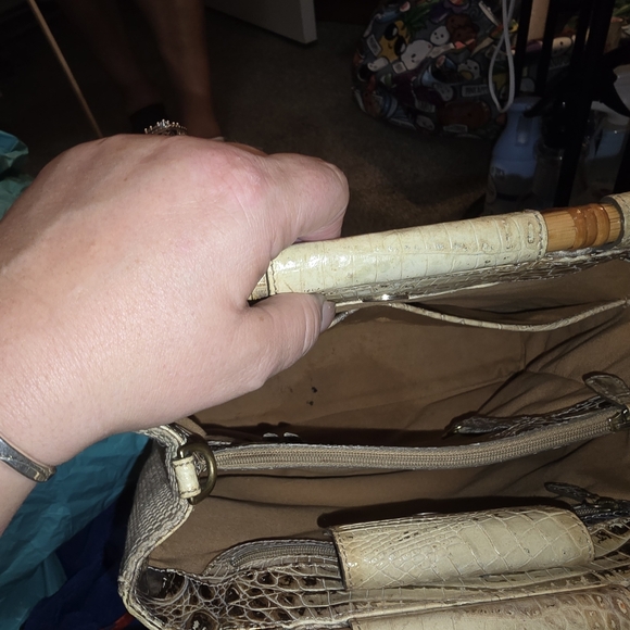 Brahmin Harbor Collection Tan Croc Embossed Medium Tote With Bamboo Handles - Picture 6 of 6